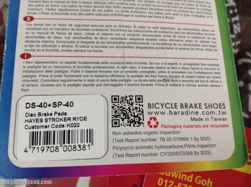 Hayes Brake Pad Taiwan (free pos w.m) — brand new bicycle for sale in Perak, Malaysia