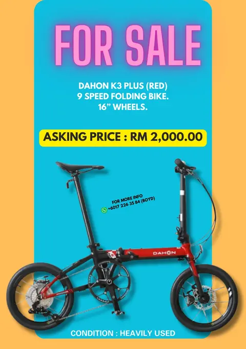 DAHON K3 PLUS. 9 SPEED. 16” WHEELS. FOR SALE. — used bicycle for sale in Selangor, Malaysia