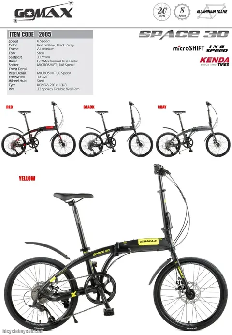20" GOMAX SPACE 30 Folding Bike (8 speed, Disc braked) — brand new bicycle for sale in Selangor, Malaysia