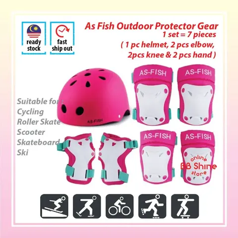 As Fish Combo Kids Sport Helmet & 6 Pieces Protector Gear Bicycle Skate Balance Bike Push Bike Gear — brand new bicycle for sale in Selangor, Malaysia