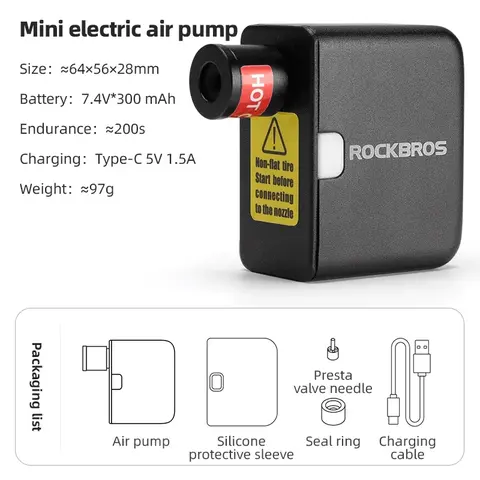RockBros Mini Electric Air Pump - High Pressure 100 PSI, Type-C Rechargeable, Lightweight, MTB  mini pump — brand new bicycle for sale in Pulau Pinang, Malaysia